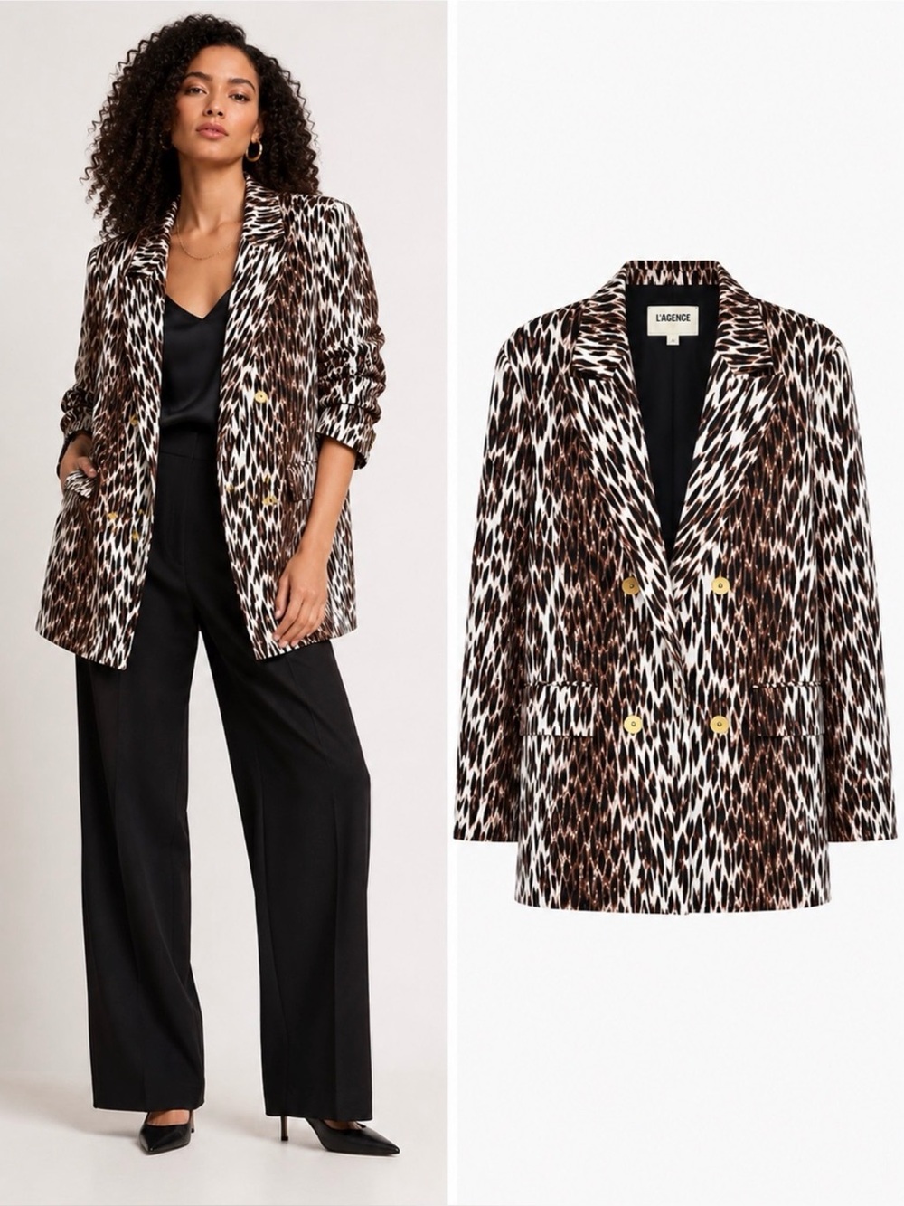 L’AGENCE Taryn Silk Leopard Print Double Breasted Blazer Size 4